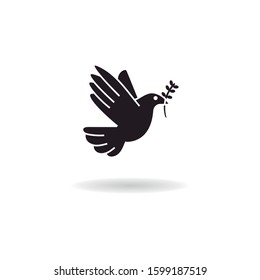 Peace symbol. Pigeon icon with olive branch as a symbol of peace. Editable vector.