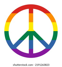 Peace symbol with pride flag colors isolated on white background. Vector illustration