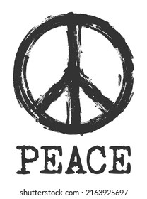 Peace symbol . Realistic hand drawn by chalk texture style . The Campaign for Nuclear Disarmament ( CND ) Sign . Flat design . Peaceful and hippie pacifist concept . Vector illustration .