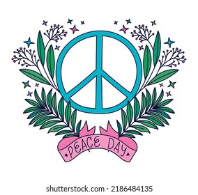 peace symbol and ribbon over white