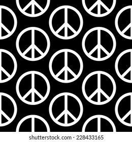 Peace symbol seamless pattern on black background. Vector illustration.