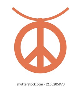 Peace symbol semi flat color vector object. Full sized item on white. Hippie necklace. Orange jewellery. Boho style. Simple cartoon style illustration for web graphic design and animation