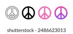 Peace symbol set icons. Linear, Silhouette and Flat style. Vector icons.