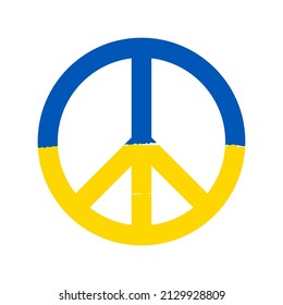 Peace symbol, sign colored with blue and yellow Ukrainian flag. Peace for Ukraine. No war. Vector illustration.
