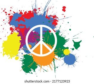 Peace symbol, sign, Colorful spots, multicolored splash.Banner with colorful imitation watercolor splash blot frame. 