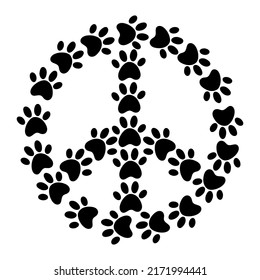 Peace symbol. Peace sign. Dog or cat paw print in the shape of a symbol of peace. Peace symbol with paw. Vector illustration.