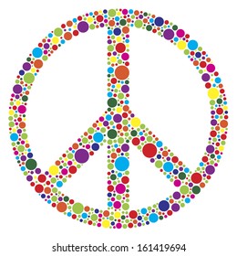 Peace Symbol Silhouette and with Colorful Polka Dots Pattern Isolated on White Background Vector Illustration