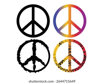 peace symbol with some styles, gradient color, black, ink