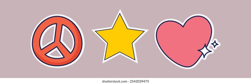 Peace Symbol Star and Heart Vector EPS Illustration for Creative Stickers Emblem Designs Positive Vibes and Decorative Art

