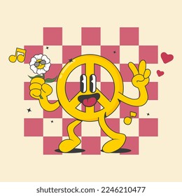 peace symbol in trendy retro cartoon style. vector illustration