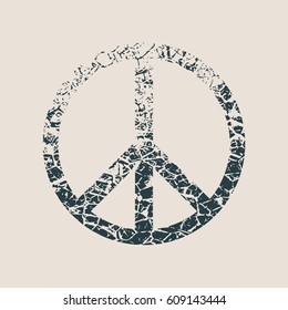 Peace Symbol Vector in grunge style. Element for Design. Cracked style icon.