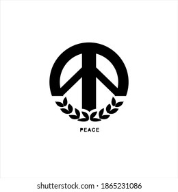 Peace Symbol Vector Icon with laurel wreaths.