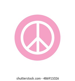 Peace symbol vector icon. Pink button. Pink circle