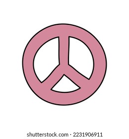 Peace symbol. Vector illustration of isolated sign of peace. Pacifistic concept. Retro doodle design on white background.