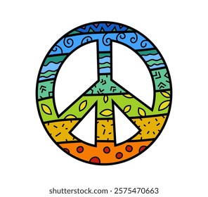 Peace symbol in vibrant rainbow colors. Equality, freedom design. Modern, minimalist style, bold hues. Perfect for LGBTQ+, social movements, activism, and awareness campaigns. Vector illustration