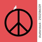 Peace symbol with white dove, also an international protest sign used in the campaign for nuclear disarmament and fight for freedom, vector illustration