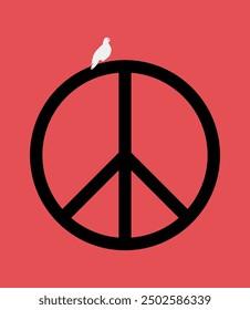 Peace symbol with white dove, also an international protest sign used in the campaign for nuclear disarmament and fight for freedom, vector illustration