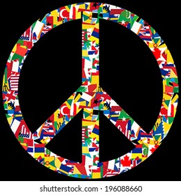 Peace symbol with world flags