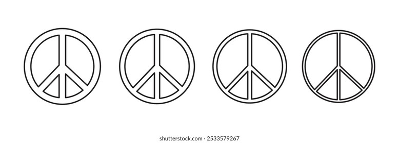 Friedenssymbole. Schwarze Peace-Symbole auf weißem Hintergrund. Vektorgrafik. Konzeptionssymbol