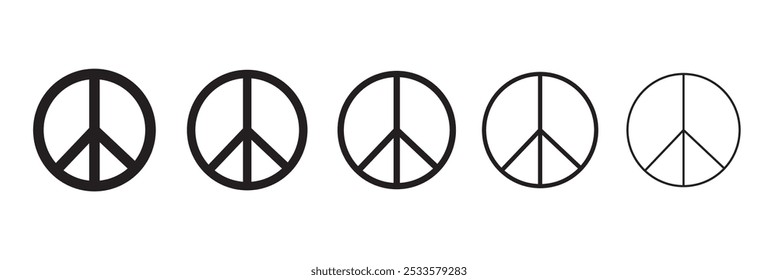 Friedenssymbole. Schwarze Peace-Symbole auf weißem Hintergrund. Vektorgrafik. Konzeptionssymbol