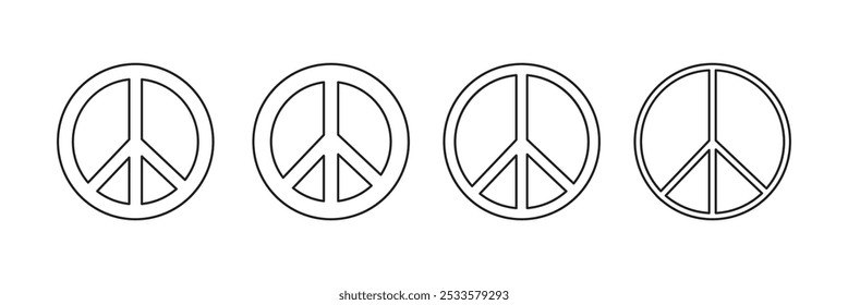 Friedenssymbole. Schwarze Peace-Symbole auf weißem Hintergrund. Vektorgrafik. Konzeptionssymbol