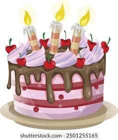 Peace of tasty pink cake with chocolate