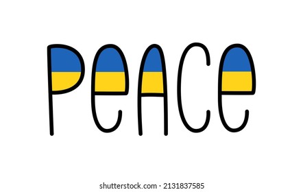 Peace text banner, Ukraine flag color. Stop the war against Ukraine. Vector illustration isolated on white background