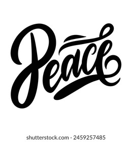 Peace text lettering black handwritten logo on white 