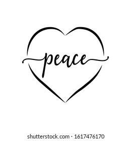 Peace text with love icon vector illustration, black and white