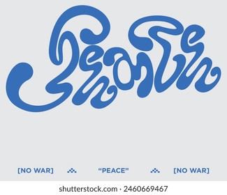 Peace text y2k chrome effect liquid acid brutalism vector design clip art poster element editable