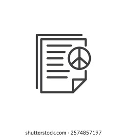 Peace Treaty line icon. linear style sign for mobile concept and web design. A document with a peace sign outline vector icon. Resolution, peace, and official agreement symbol, logo illustration