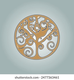 Peace tree, menorah, logotype concept, doodle cartoon style in circle, floral design 