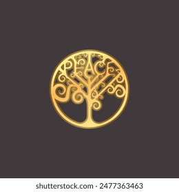 Peace tree, menorah, logotype concept, doodle cartoon style in circle, floral design 