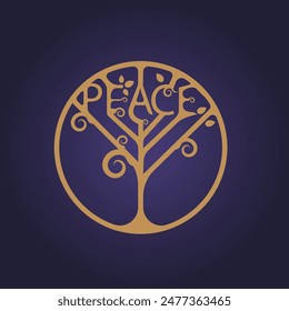 Peace tree, menorah, logotype concept, doodle cartoon style in circle, floral design 