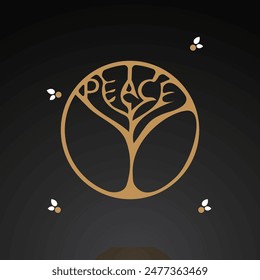 Peace tree, menorah, logotype concept, doodle cartoon style in circle, floral design 