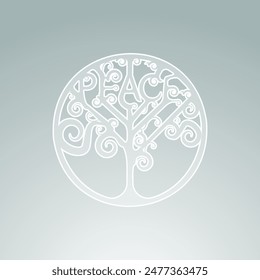 Peace tree, menorah, logotype concept, doodle cartoon style in circle, floral design 