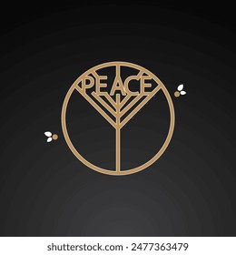 Peace tree, menorah, logotype concept, doodle cartoon style in circle, floral design 