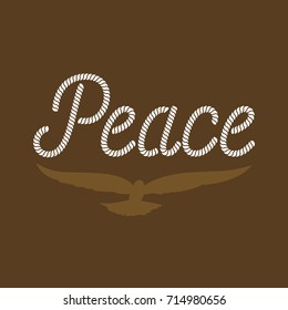 Peace typography, made from nautical rope and dove, silhouette design, christian concept