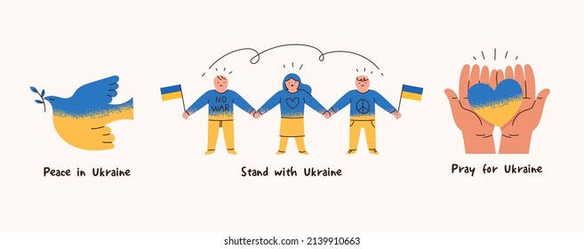 Peace to Ukraine. Anti-war concept vector icon illustration collection.