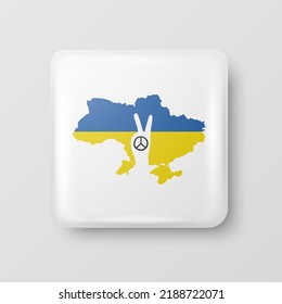 Frieden für die Ukraine. Button Pin Badge mit Anti-War Call. Kampf, Protest, Unterstützung der Ukraine, zuerst mit dem ukrainischen Krieg. Vektorgrafik. Slogan, Aufruf zur Unterstützung der Ukraine