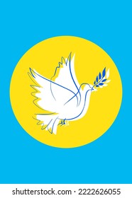 Peace for Ukraine concept sketch in form of sticker, Ukrainian with dove of peace, Ukrainian national colors - yellow and blue