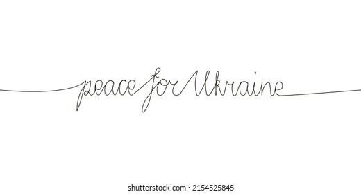 Peace for Ukraine continuous line drawing. One line art of english hand written lettering with wishes of peace.