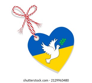 Peace for Ukraine flag as a heart with a cord string,
Vector illustration isolated on white background
