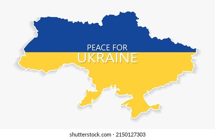 Mensaje de paz para Ucrania en el mapa de Ucrania con los colores de la bandera nacional Azul y amarillo. Pancarta de concepto para detener la guerra en Ucrania