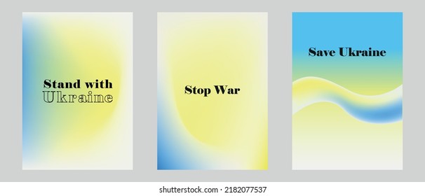 Peace for Ukraine. No more war. Set of gradient background with blue, and yellow. Vector illustration