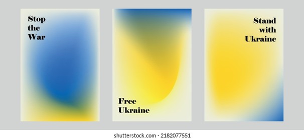 Frieden für die Ukraine. Kein Krieg mehr. Satz Farbverlauf-Hintergrund mit Blau und Gelb. Vektorgrafik