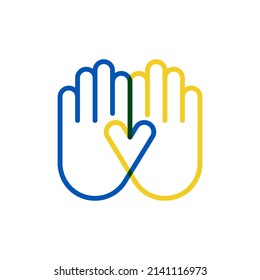 Peace For Ukraine. Outline Icon Human Hand. Concept Of Love, Cooperation, Solidarity.  Vector Illustration, Flat Design