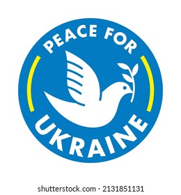 Peace for Ukraine sign with dove icon. Support for Ukrainian peace symbol. Vector illustration.