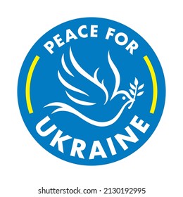 Peace for Ukraine sign. Pray and support for Ukrainian peace symbol with dove icon. Vector illustration.