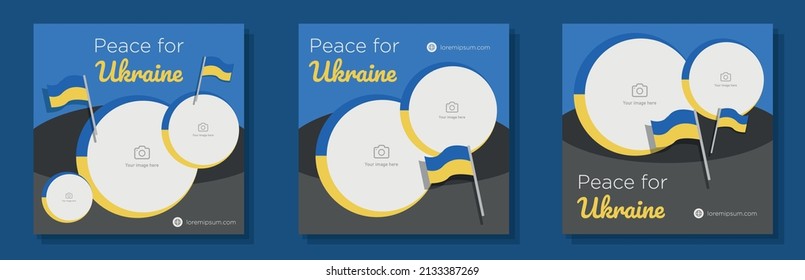 Peace for Ukraine social media post, banner set, save the earth, peace advertisement concept, stop war marketing square ad, abstract print, isolated on background.